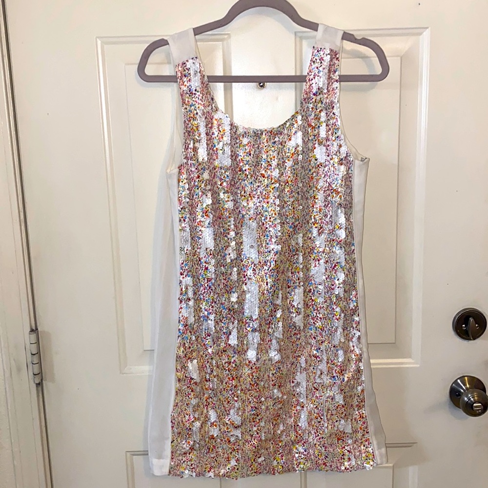 Pink Stick dress with white backing and sequined front